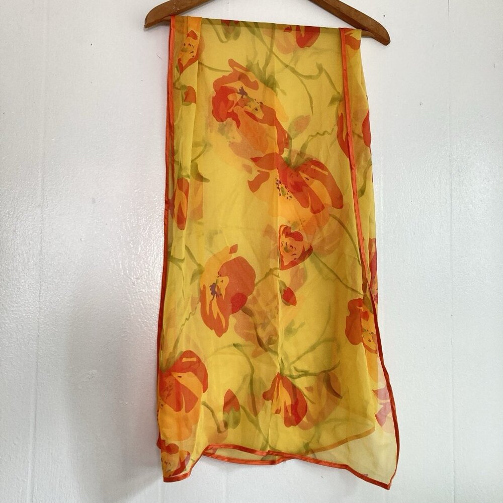 VTG Bernie New York Silk Scarf Colorful Bold Floral Sheer Deadstock MRSP 85